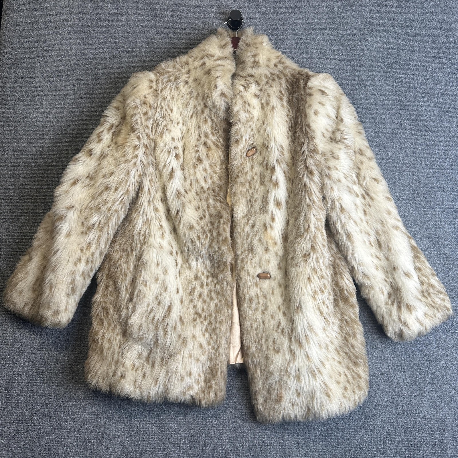 Vintage Jacques Saint Laurent Womens Rabbit Fur Coat Tan Brown Fur Collar Sz